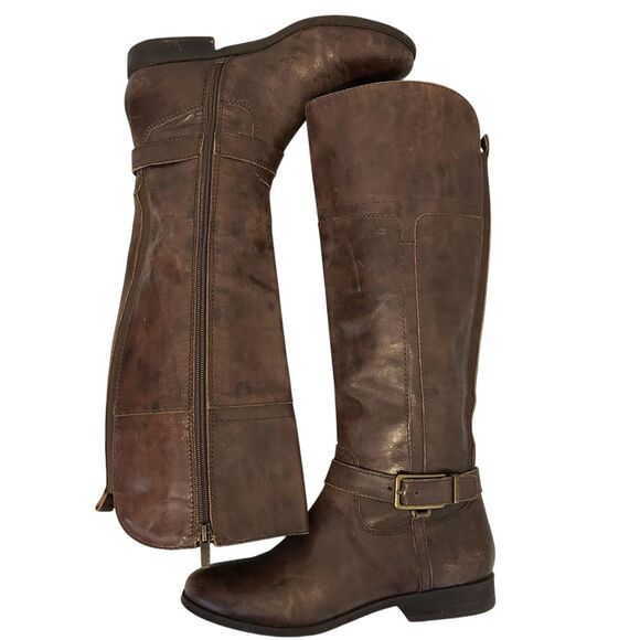 Marc Fisher Boots Womens Size 8 Brown Riding Knee High Side Zip Buckle Tall - Picture 3 of 14